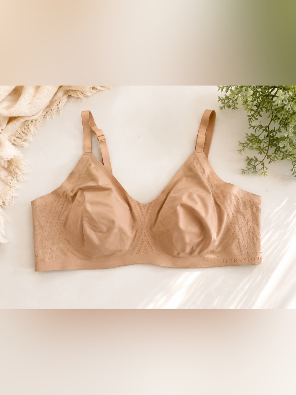 Honeylove CrossOver Wireless Bra 2X tan support slimming comfy plus
